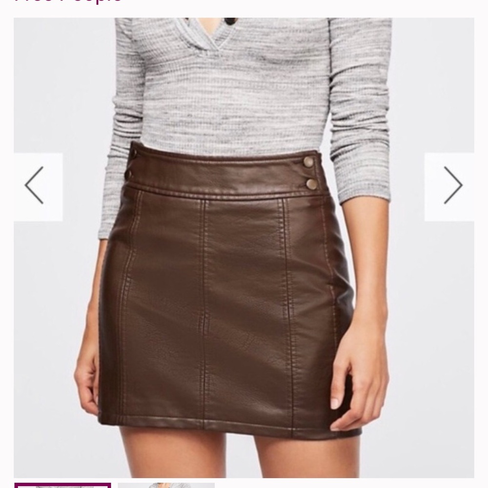 FREE PEOPLE Mini‎ Retro Bodycon Vegan Leather Skirt in Brown